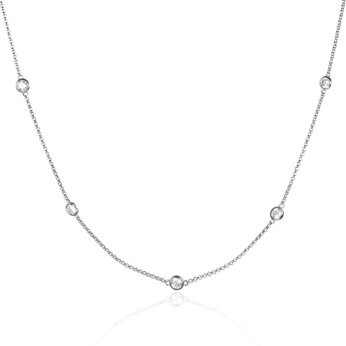 namana Zierliche 925 Sterling Silber Halskette für Damen und Teenager-Mädchen, 45 cm lange Station Kette mit Cubic Zirkonia Steinen, Layering Silber Halsketten für Frauen mit Schmuck Geschenk-Box von namana