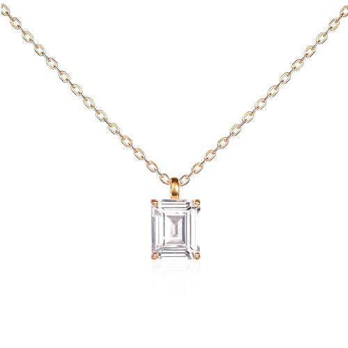 namana Goldene Kette mit Anhänger für Damen mit einem rechteckigen Solitärstein, zierliche Halsketten für Frauen aus 925er Sterling Silber, Goldkette mit einem Zirconia-Stein im Smaragdschliff namana Goldene Kette mit Anhänger für Damen mit einem rechteckigen Solitärstein, zierliche Halsketten für Frauen aus 925er Sterling Silber, Goldkette mit einem Zirconia-Stein im Smaragdschliff von namana
