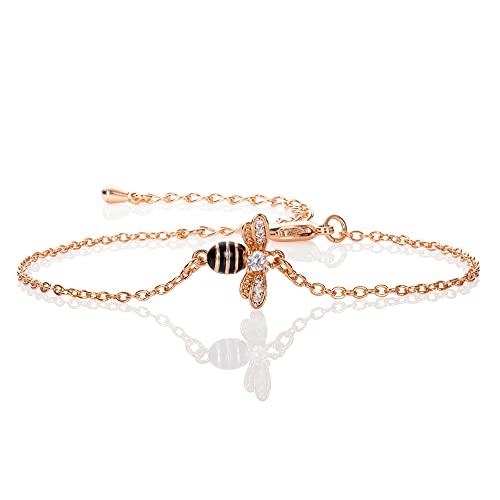 namana Hummelarmband für Damen und Teenager-Mädchen, niedliche Bienenarmbänder für Frauen mit Zirkonia und schwarzer Emaille, Hummel Geschenke für Frauen mit Geschenkbox, 15 cm, Messing, Zirkonia von namana