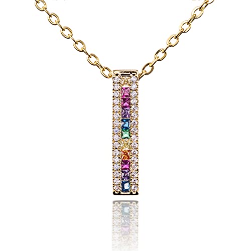 namana Kette in bunt mit Anhänger für Damen, Gold Halskette für Damen mit bunten CZ Steinen, Bunte Edelsteinketten, Regenbogen Kette für Frauen mit Einer Geschenkbox. von namana