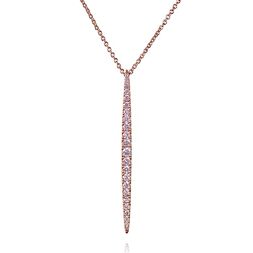 namana Lange Rosegold Anhänger-Halskette für Frauen und Mädchen, Elegante Roségold Halskette für Damen mit einem langen Stab-Anhänger-Set mit Cubic Zirkonia Steinen von namana