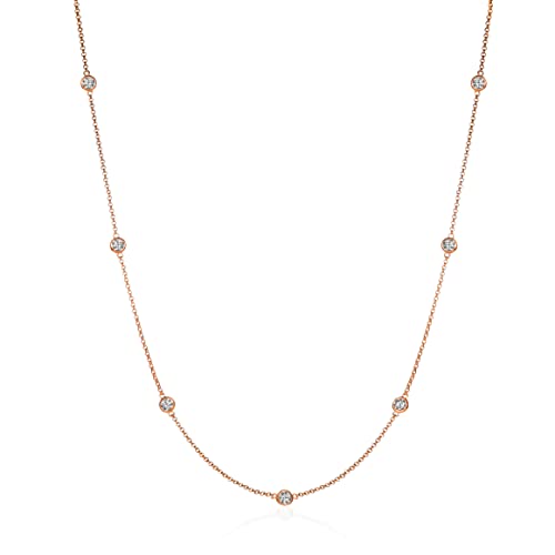 namana Lange Roségold Glieder-Halskette für Frauen, 60cm lange Halskette für Damen mit kubischen Zirkonia Steinen, Lange Rose Gold Kette für Frauen, Teenager, Mädchen, zierliche Halskette für Damen von namana