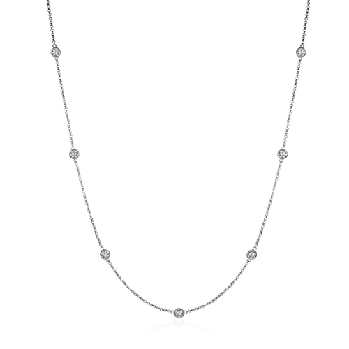 namana Lange Silberkette für Frauen, 80cm lange Silber Kette für Damen mit Cubic Zirkonia Steinen, zierliche Halskette für Frauen, Teenager, Mädchen, Silber Kette mit Stein mit Schmuckbeutel von namana