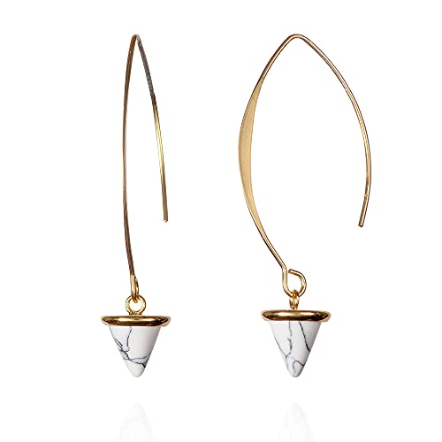 namana Lange goldene Statement-Ohrringe für Frauen, goldene Hängeohrringe mit weißen Steinen, lange goldene Tropfenohrringe für Damen mit eleganten Howlite Steinen, hängende goldene Ohrringe von namana