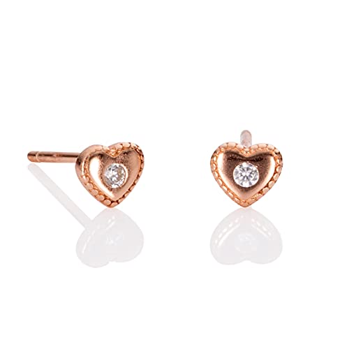 namana Mini Herz Ohrstecker aus Rosegold vergoldetem 925 Sterling Silber, Süße Herz Ohrringe für Frauen und Mädchen, Schlichte Ohrringe Rosegold mit Herz für Damen, Schmuck Rosegold für Damen von namana