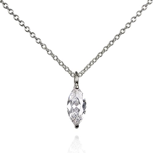 namana Niedliche Silber Solitär-Anhänger-Halskette für Frauen und Mädchen, 925 Sterling Silber Halskette für Damen mit einem einzelnen Marquise-förmigen Stein mit Geschenkbox von namana