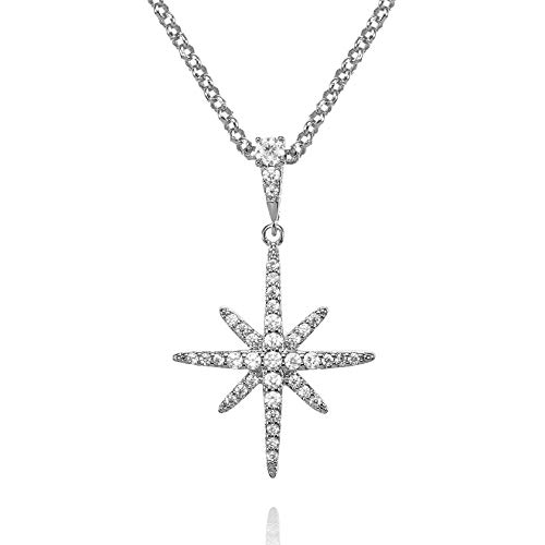 Namana Nordstern Halskette für Damen mit Zirkonia, Silberfarben Stern Halskette, Glücksstern Halskette mit Geschenkbox von namana
