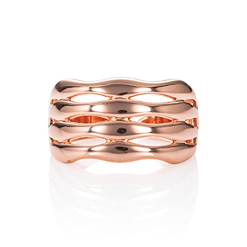 namana Roségold Klobige Ringe für Frauen und Mädchen, Roségold Ring für Damen, verstellbare Ringe für Frauen im Wellenmuster, stilvolle Fingerringe mit polierter Oberfläche, Breiter Ring für Damen von namana