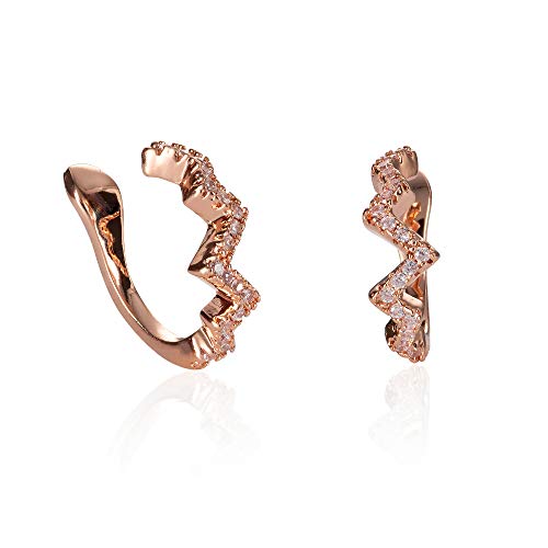 namana Rosegold Zig Zag Ear Cuff Ohrringe für Damen, Teenager, Mädchen; Ohrringpaar mit Cubic Zirkonia Steinen, Edgy falsche Ohrringe für Frauen ohne Ohrlöcher, Rosegold Earcuffs mit Schmuckbeutel von namana