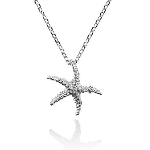 namana Silber Seestern Anhänger mit Halskette fur Damen, gebürstetes Finish, Starfish Anhänger mit Ketten für Frauen und Teenager, Mädchen, Silber Seestern Kette fur Damen, nautischer Schmuck von namana