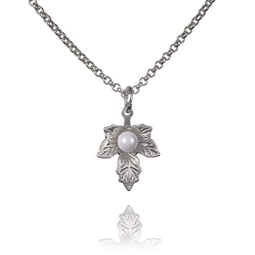 namana Silber Kette mit Blatt-Anhänger und Perle für Damen, Silber-Perlenkette für Frauen, Teenager, Mädchen, zierliche Blatt-Halsketten in mattem Finish und einer Kunst-Perle, Perlenschmuck-Geschenke von namana