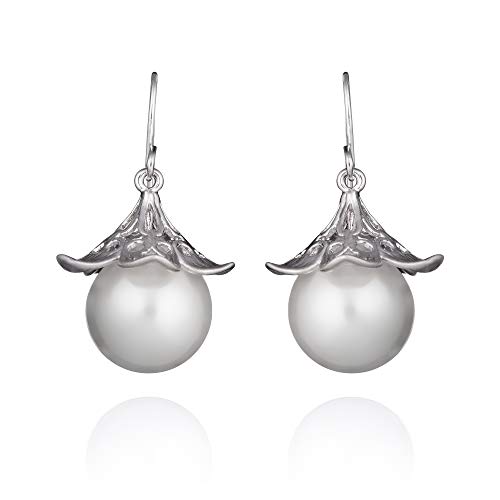 namana Silber Perlenohrringe für Frauen, Silber Ohrringe mit Kunstperle für Damen, Teenager, Mädchen, stilvolle Silber Hängeohrringe mit filigranen Details und großen Kunstperlen, mit Schmuckbeutel namana Silber Perlenohrringe für Frauen, Silber Ohrringe mit Kunstperle für Damen, Teenager, Mädchen, stilvolle Silber Hängeohrringe mit filigranen Details und großen Kunstperlen, mit Schmuckbeutel von namana