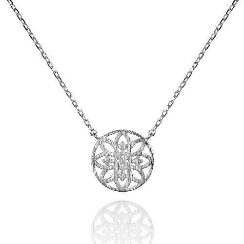 namana Silber Runde Mandala Anhänger mit Halskette für Damen, gebürstetes Finish, Heilige Geometrie, Scheiben-Anhänger, Silberkette für Frauen und Mädchen, Silber Kette Damen mit Geschenkbox von namana