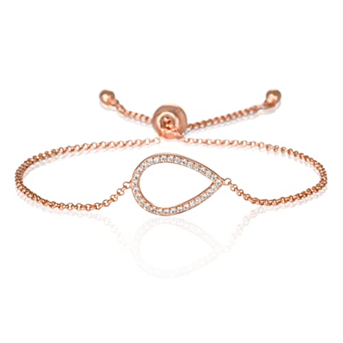 namana Tropfen Armband, Träne mit Cubic Zirkonia, 18 Karat Roségold vergoldet oder silberfarbene Armkette für Damen, verstellbares Armband mit Birnen-Anhänger mit Geschenkbox (Roségold, Vergoldet) von namana
