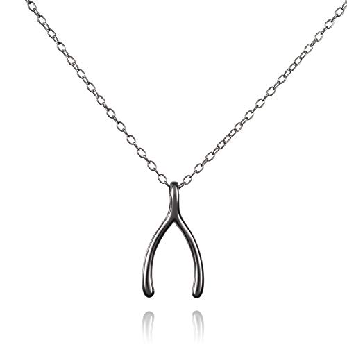namana Wishbone Anhänger mit Halskette in Sterling-Silber. Zierliche Halsketten für Frauen mit Geschenkbox von namana