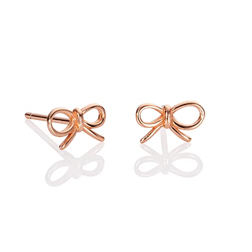 namana Zarte Schleifen-Ohrringe aus Rosegold vergoldetem 925 Silber, Zierliche Mädchen-Ohrringe im Schleifenmuster, Rosegold Schleifen-Ohrstecker für Frauen und Mädchen, Rosegold Kinderohrringe von namana