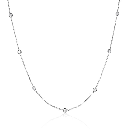 namana Zierliche 925 Sterling Silber Halskette für Damen und Teenager-Mädchen, 80 cm lange Station Kette mit Cubic Zirkonia Steinen, Layering Silber Halsketten für Frauen mit Schmuck Geschenk-Box von namana