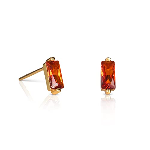 namana Zierliche goldene Baguette-Ohrstecker aus 925 Sterlingsilber mit orangefarben Cubic Zirkonia-Steinen, kleine Ohrringe für Damen und Mädchen, vergoldete Mini-Ohrstecker für Frauen von namana