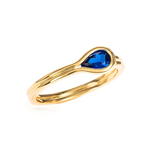 namana Zierlicher blauer Ring in Gold für Damen, einfacher vergoldeter Ring für Frauen mit einem birnenförmigen blauen Stein, Goldring mit einem dunkelblauen Stein, für Frauen, Teens, Mädchen von namana