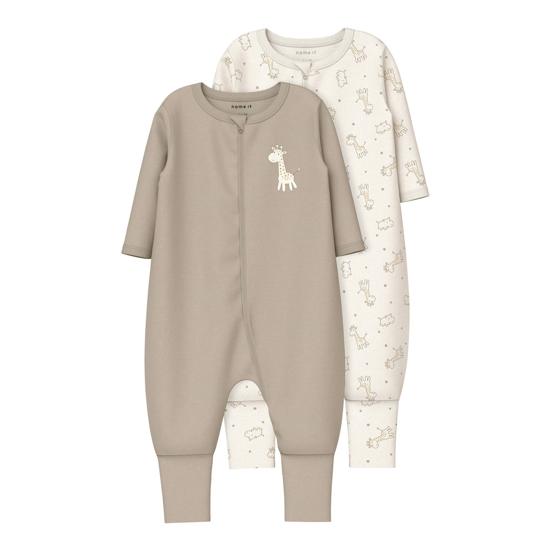 Name It 2er-Pack Schlafoveralls mit Klappfuß Giraffen von name it