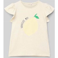 Name It T-Shirt mit Motiv- und Statement-Print Modell 'FOLLYGLITTER' in Offwhite, Größe 110 von name it