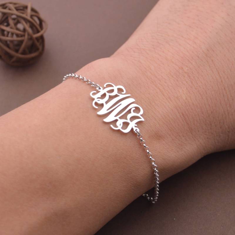 sterling Silber Monogramm Armband, Personalisierter Anfangsschmuck von nameJewelry