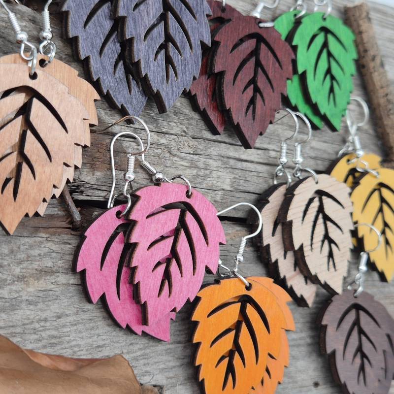 1 Paar Holz Ohrringe - Bunte Blätter- Herbst Leichte Gute Laune von namensklang