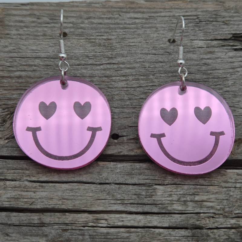 Ohrringe - Freundliche Gesichter Herz Augen Rosa Pink Spiegel Leichte Acryl Gute Laune Runde Statement von namensklang