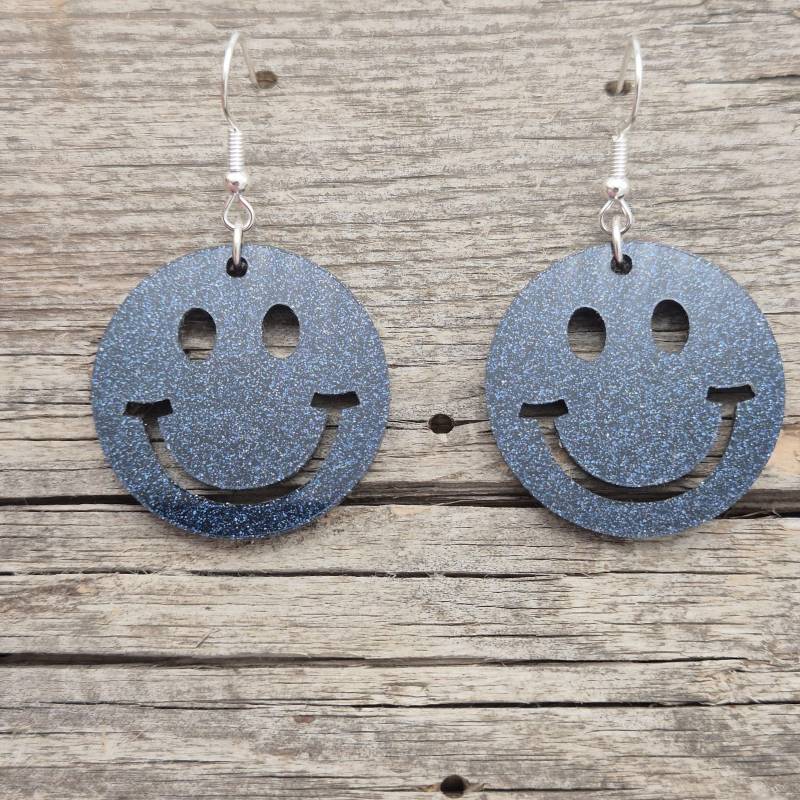 Ohrringe - Freundliche Gesichter Runde Augen Glitzer Blau Leicht Acryl Gute Laune Statement von namensklang