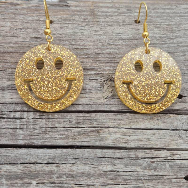 Ohrringe - Freundliche Gesichter Runde Augen Glitzer Gold Leicht Acryl Gute Laune Statement von namensklang