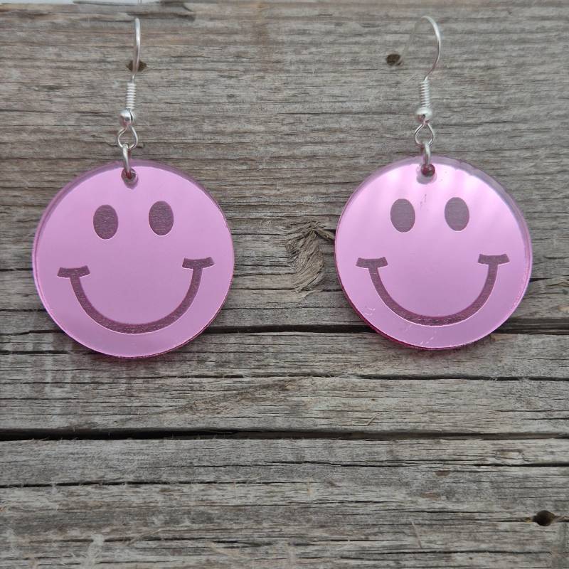 Ohrringe - Freundliche Gesichter Runde Augen Rosa Pink Spiegel Leichte Acryl Gute Laune Runde Statement von namensklang