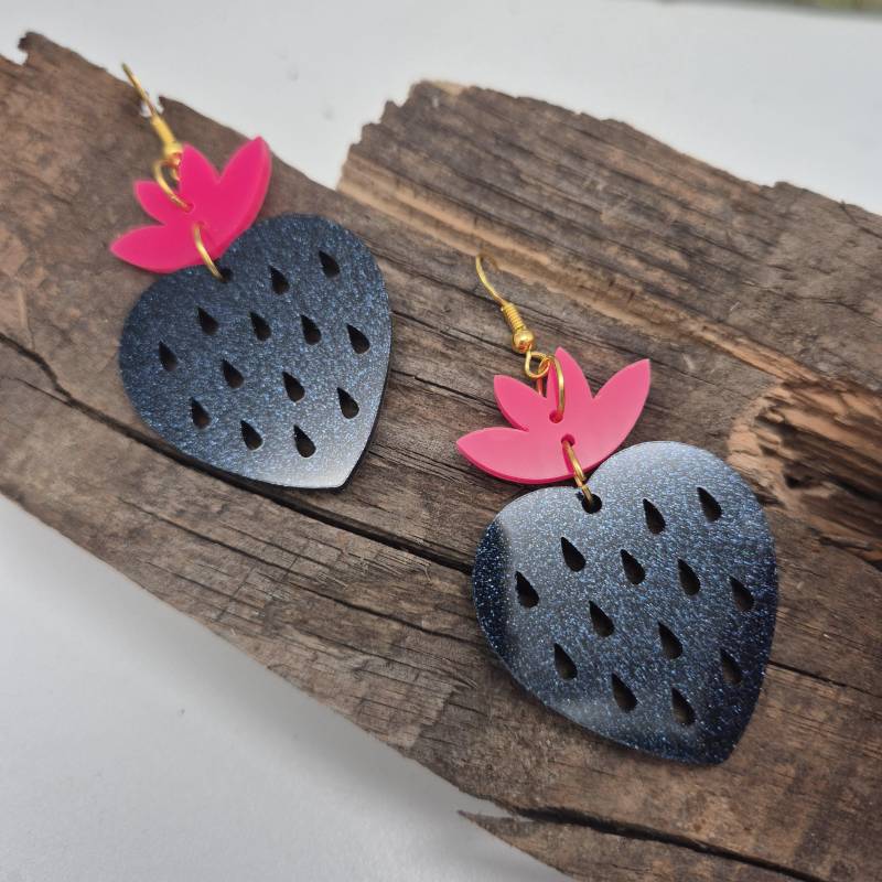 Ohrringe - Ohrringpaar Dark Blue Strawberry Leichte Acryl -Dunkelblau Pink- Statement von namensklang