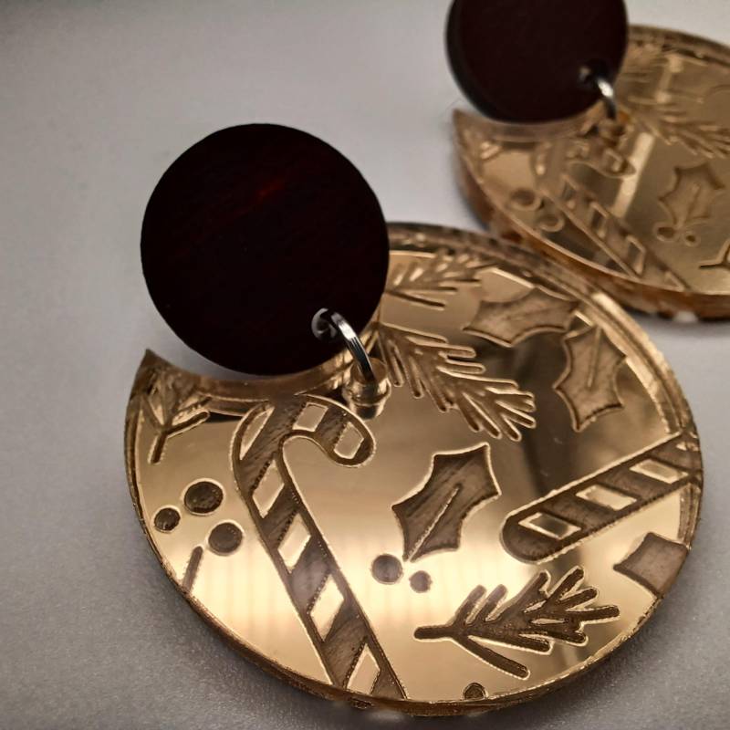 Spiegel Ohrring Goldmond - Acryl Holz Weihnachten Christmas Leicht von namensklang