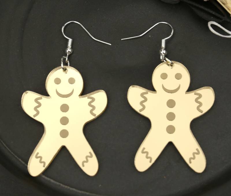 Spiegel Ohrringe - Lebkuchenmännchen Gold Leichte Acryl Winter Weihnachten Figur Statement von namensklang