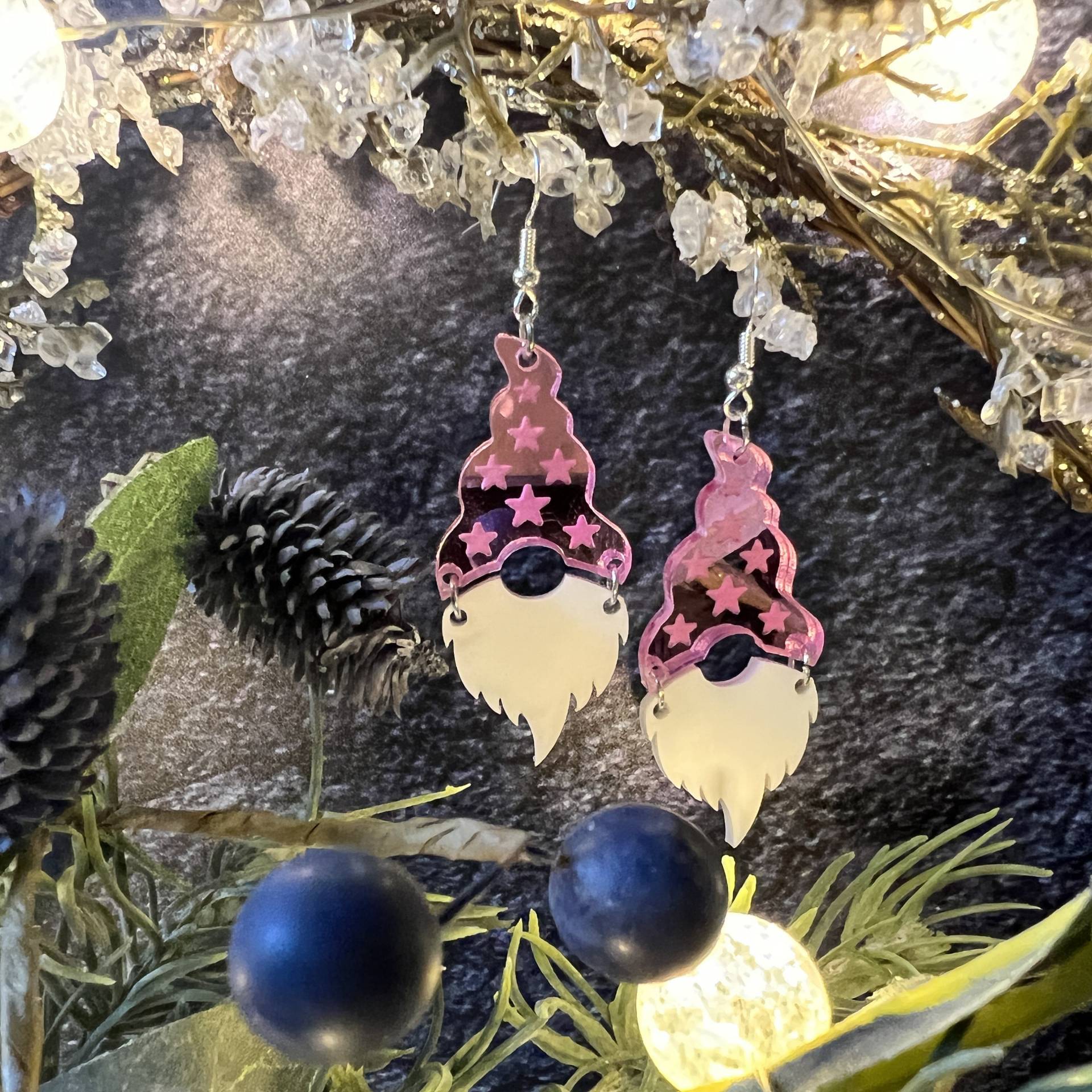 Spiegel Ohrringe Sternen Zwerg - Winter Weihnachten Gnom Leichte Gute Laune Wichtel Zipfelmütze von namensklang