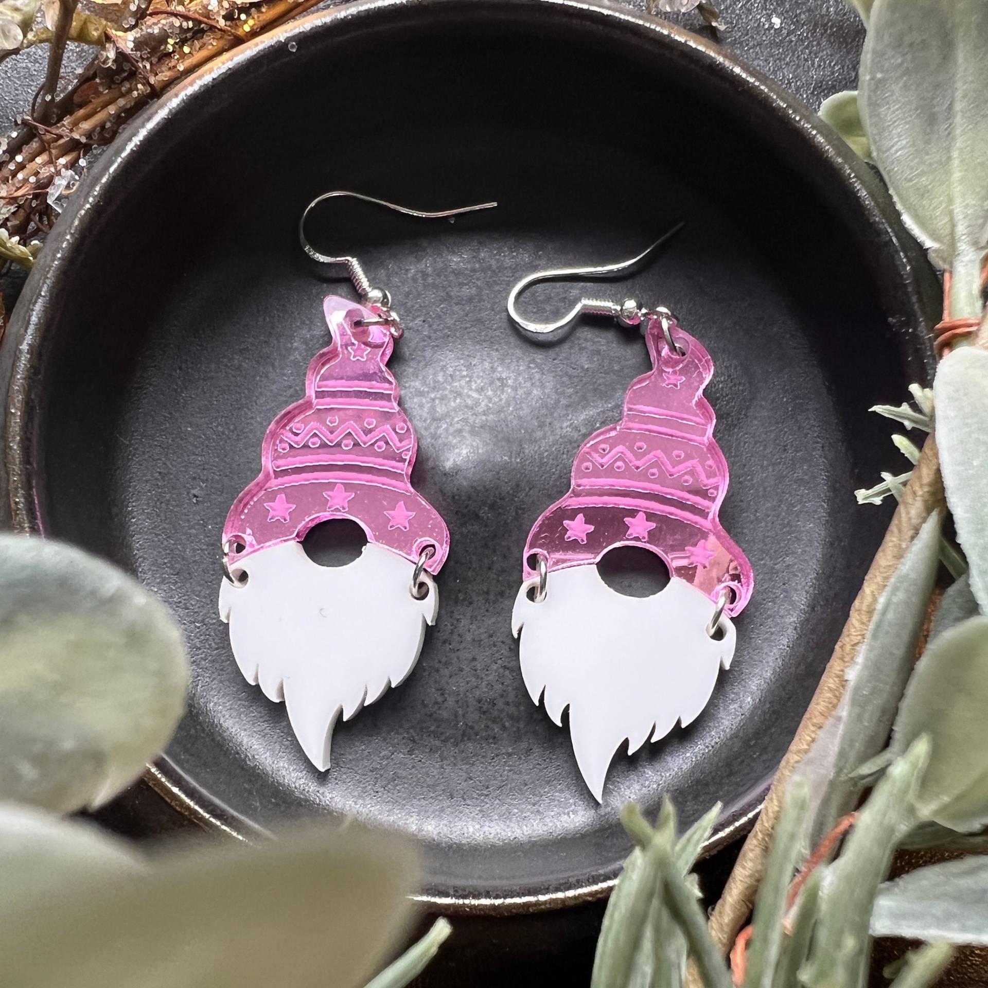 Spiegel Ohrringe Zwerg - Winter Weihnachten Gnom Leichte Gute Laune Wichtel Zipfelmütze von namensklang