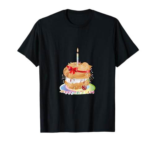 Zum Geburtstag ein Windbeutel mit Kerze Illustration T-Shirt von namo-Tee