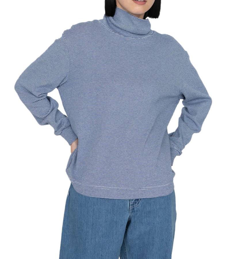 nanamica Damen Rollkragenpullover mit Streifen Langarm-Rollkragen Herbst-Pullover SUHF163 Blau/Weiß von nanamica