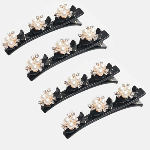 Funkelnde Kristallstein-geflochtene Haarspangen, glänzende Strass-Haarspange mit 3 kleinen Clips, Perlenförmige Haarnadel Entenschnabel-Clip, Haarschmuck für Damen/Mädchen von nanaxagly