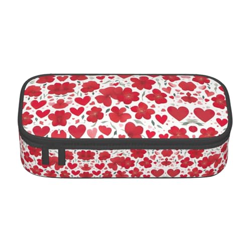 Federmäppchen mit rotem Herz-Blumendruck, großes Fassungsvermögen, ästhetischer Schreibwaren-Organizer mit Reißverschluss von nanger