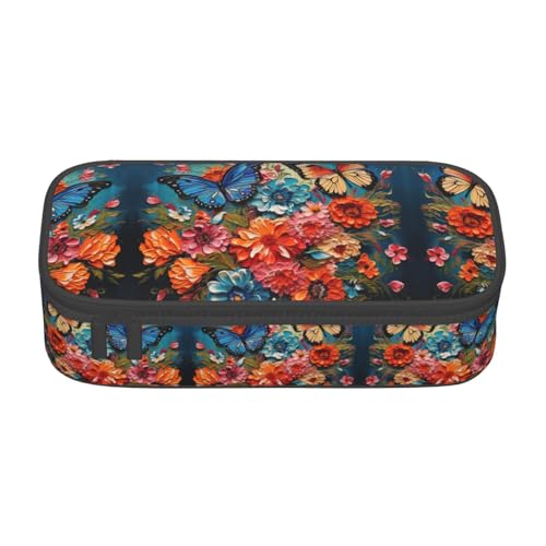 nanger Federmäppchen mit Blumen- und Schmetterlingsmuster, großes Fassungsvermögen, ästhetischer Schreibwaren-Organizer mit Reißverschluss, Schwarz, Talla única, Art Eeco von nanger