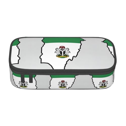 nanger Federmäppchen mit Nigeria-Flagge Map01, großes Fassungsvermögen, ästhetischer Schreibwaren-Organizer mit Reißverschluss von nanger