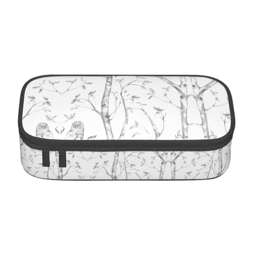 nanger Federmäppchen mit grauem Holz und Vögeln, großes Fassungsvermögen, ästhetischer Schreibwaren-Organizer mit Reißverschluss von nanger