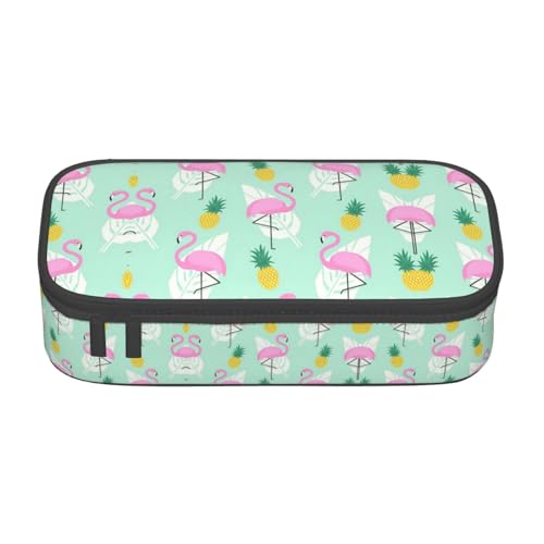 nanger Federmäppchen mit pinkem Flamingo-Ananas-Druck, großes Fassungsvermögen, ästhetischer Schreibwaren-Organizer mit Reißverschluss von nanger