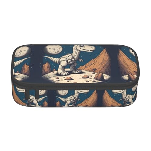 nanger Lustiges Federmäppchen mit Astronauten-Dinosaurier-Rocke-Druck, großes Fassungsvermögen, ästhetischer Schreibwaren-Organizer mit Reißverschluss von nanger
