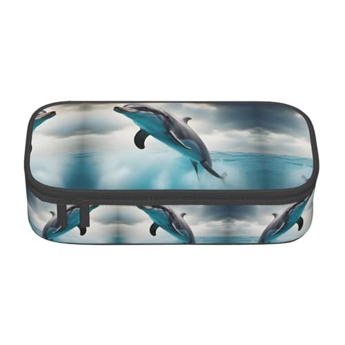nanger Lustiges Federmäppchen mit Delfin-Motiv und großem Fassungsvermögen, ästhetischer Schreibwaren-Organizer mit Reißverschluss von nanger