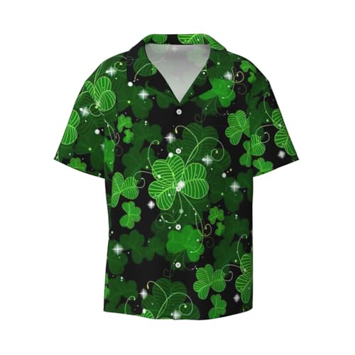 nanger St Patricks Day Leaves Herren Sommer Freizeithemd Cuban Button Kurzarm Hawaii Strandkleid mit Tasche, Schwarz, 3X-Large Groß von nanger