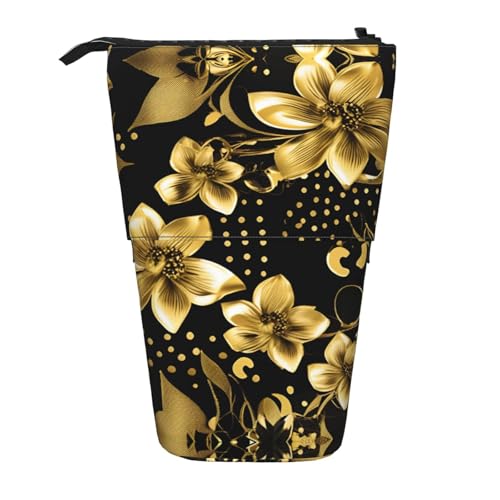 nanger Teleskop-Federmäppchen mit schwarzen und goldenen Blumen, tragbarer Stifthalter, Organizer-Box für Büro, Make-up, Schreibwaren von nanger