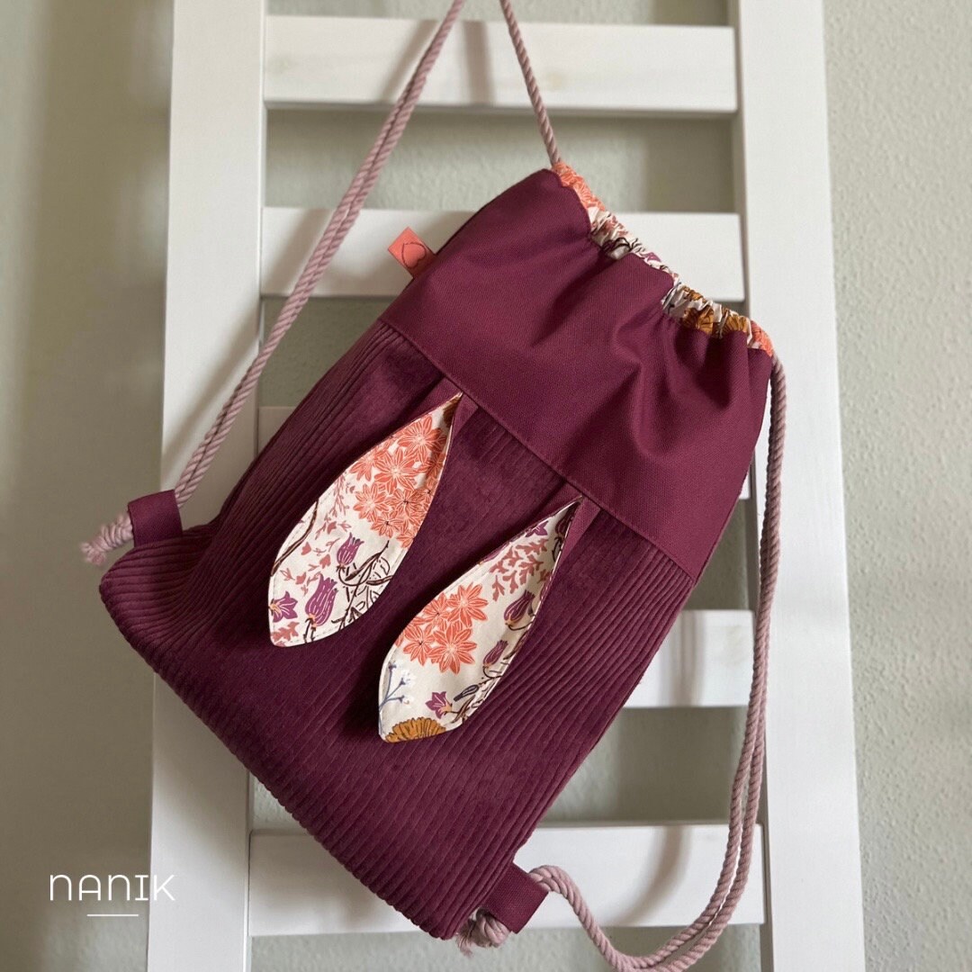 Rucksack/Beutel/ Turnbeutel Hase Bunny Kinder Floral Beere von nanikdesignShop