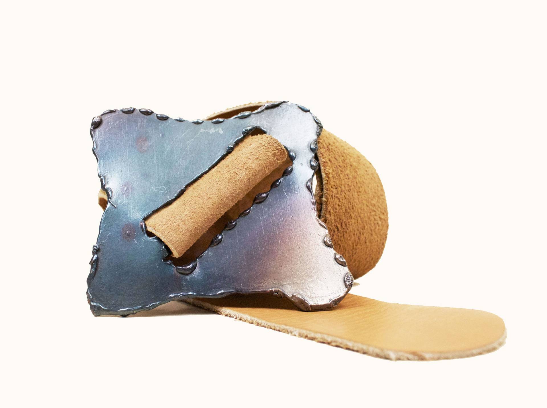 60Er 70Er Jahre Vtg Brutalist Handarbeit Metall Rautenschnalle Braun Wildleder Echtleder Gürtel Taillen Cincher Hippie Boho Avant Garde Passt Bis Zu von nanometer